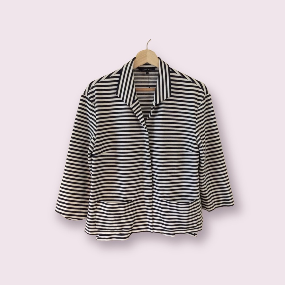 Lafayette 148 Women’s Navy & White Nautical Striped Blazer Office Academia